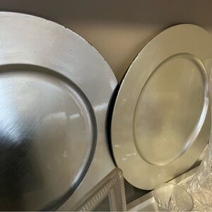 A Dozen Silver Decorative Charger Plate Plastic with Metallic Finish 12 pieces